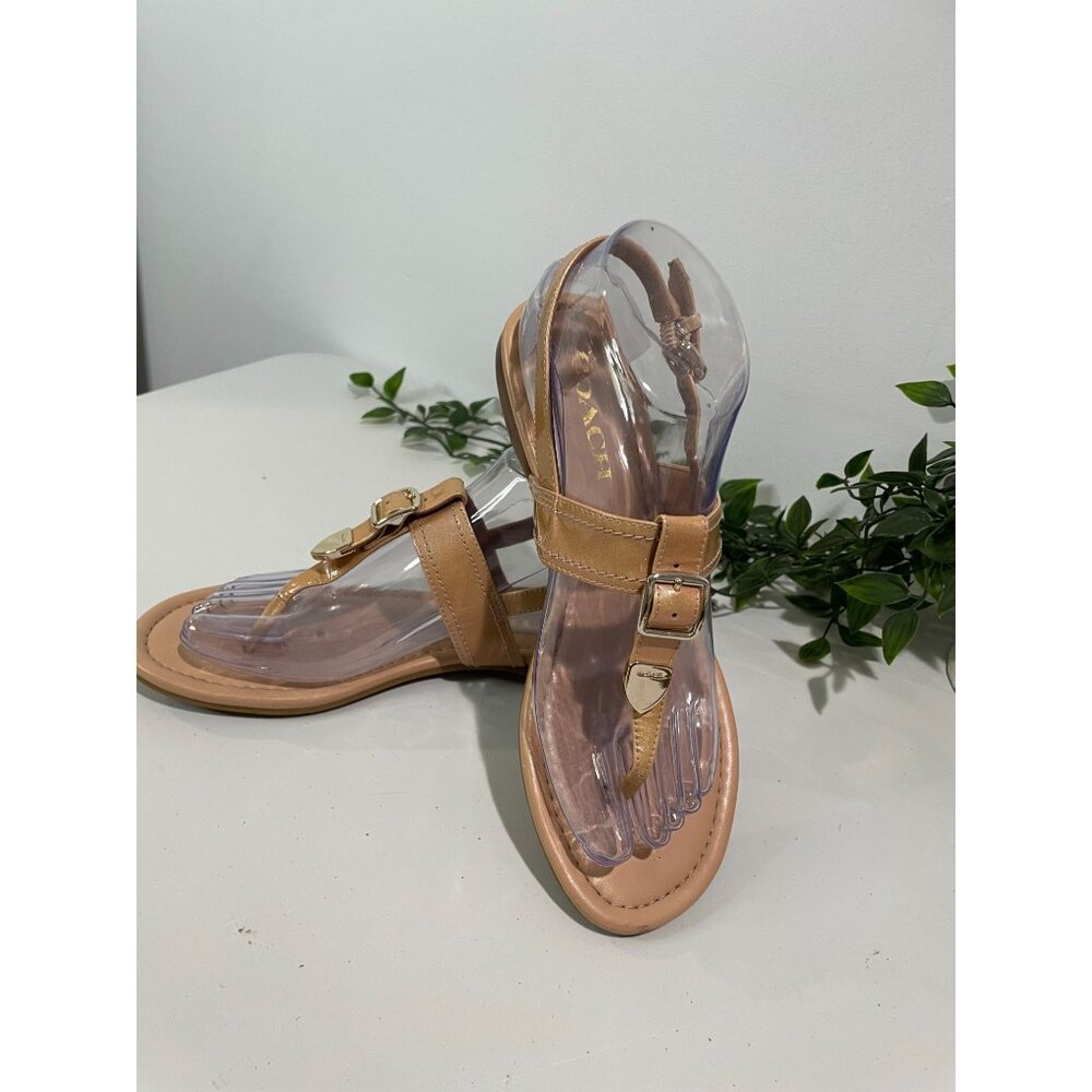 Coach Womens Tan Leather Thong Sandals With Buckle Detail 7B